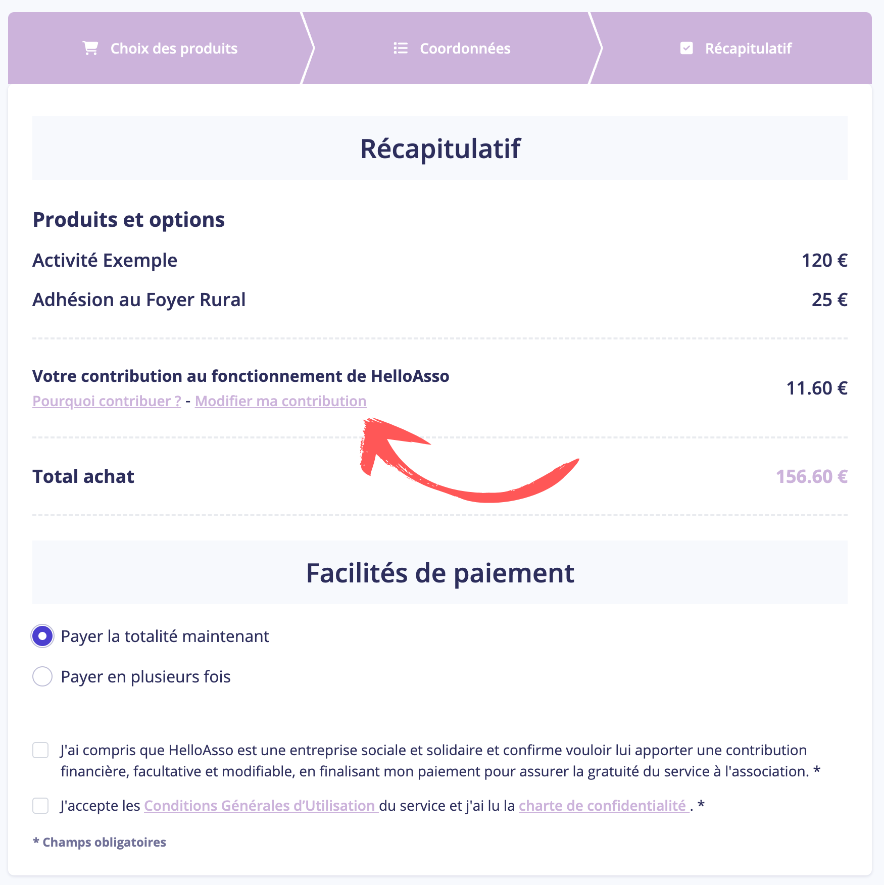 Modifier ma contribution dans le récapitulatif